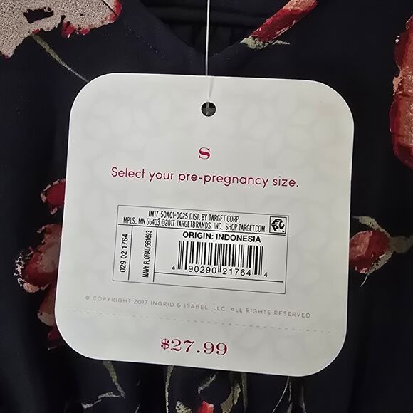 NWT Isabel Maternity Size Small Navy Floral Tunic Top Sheer Sleeves Buttons Chic - Picture 5 of 10